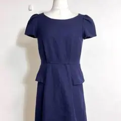 ❤️人気 エフデ ネイビー へプラムフリルタックスリーブ 切替ワンピース 7 S