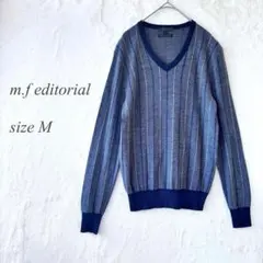 m.f editorial Vネック長袖ニット M ネイビー ストライプ1210