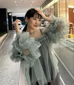 ANDRESD デコラティブチュールトップス グリーン