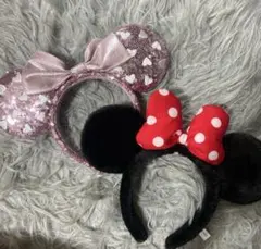 カチューシャ　ピンクスパンコール ミッキー　ミニー　ディズニー2個セット