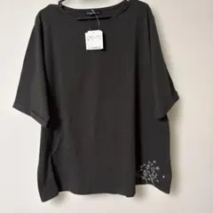 drug store's 花柄刺繍 五分袖Tシャツ ブラックのサムネイル