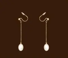 パールイヤリング ノンホール 流れるチェーン 揺れる ロングイヤリング 痛くない