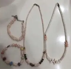 サンゴ★ブレスレット&2点ネックレス2点☆シェル★白☆計4点セット★貝殻☆珊瑚