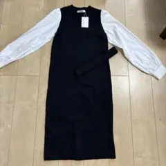 【新品未使用】girly doll ニットワンピース 長袖 ブラック ホワイトのサムネイル