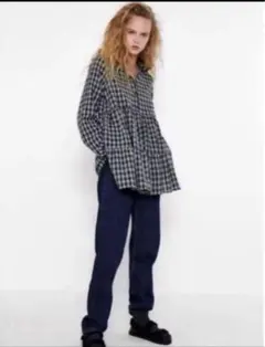 zara タータンチェック長袖シャツ　s