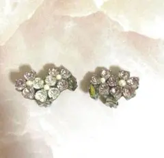 フラワー ビジュー イヤリング パープル シルバー