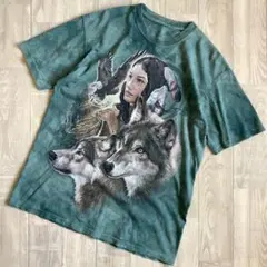 【THE MOUNTAIN】インディアンの少女とオオカミ Tシャツ サイズ表記無