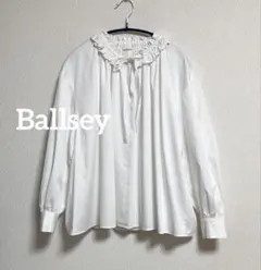 極美品★ハイカウントサテンフリルネックブラウス Ballsey M ゆったり