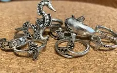 海っぽい指輪 9個セット サメ タツノオトシゴ リング