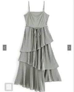 ♡ GRL プリーツティアードサテン キャミワンピース グリーン ♡