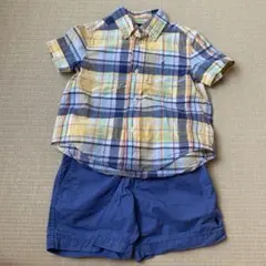 チェック柄半袖シャツとショートパンツセット