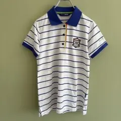 Black&White ストライプ ポロシャツ 白 青 M 1983 ゴルフ