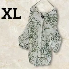 花柄シャツ 【XL】チュニック ブラウス グリーン系 華やか 薄手 きれい