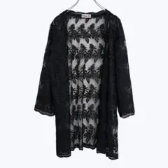 Youmg Sin 総レース ロングカーディガン ブラック 花柄 シアー 七分袖