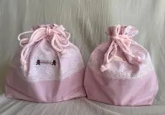コップ　お弁当　巾着袋 2点セット ピンク レース 動物柄ハンドメイド