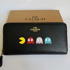 COACH 長財布 パックマン コラボ ラウンドファスナー ブラック レザー