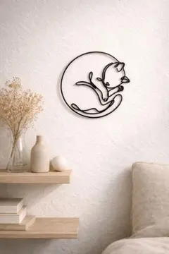【北欧ミニマル】眠る猫の一筆書きウォールアート