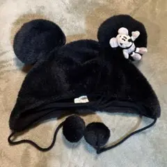 ディズニーリゾート ファンキャップ　ミッキーラメ　ぬいぐるみ付き　黒　美品