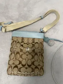 coach ショルダーバッグ ブラウン 水色 ロゴ