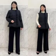 美品■M-PREMIER■2WAYフリルデザインペプラムショートダウン■黒■38