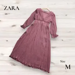 ZARA　ザラ　長袖ワンピース　プリーツ　カシュクール