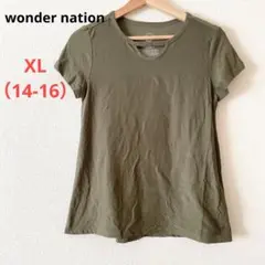 wonder nationオリーブ色 半袖Tシャツ ラウンドネック XL