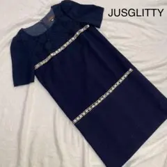 ジャスグリッティー レース ビジュー  ワンピース ネイビー サイズ1 S