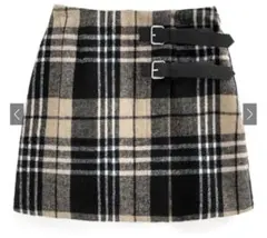 インパン裏地付きチェック柄ベルトラップ風ミニスカート[tu1456]