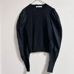 【極美品】ザラ　ニット　ドッキング　ブラウス　黒M ZARA ボリュームスリーブ