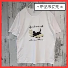 ☆ 캣 프린트 티셔츠 컷 앤 스티븐 일러스트레이션 XL 화이트 블랙 캣 화이트 캣