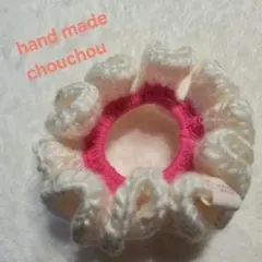 hand made シュシュ☆ホワイト×蛍光ピンク