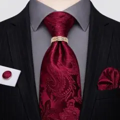 【4点セット】ネクタイペイズリーストライプ結婚式二次会披露宴赤レッド金ゴールド