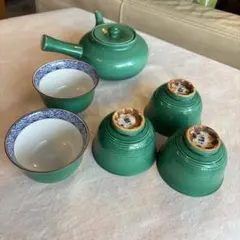 緑色急須と湯呑み5個セット