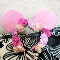 ディズニー ミニーカチューシャ ヘアバンドピンクお花