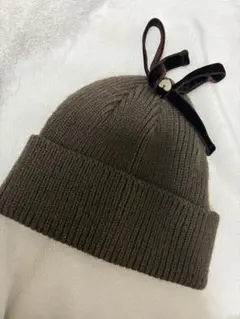 petit main リボン付きブラウンニット帽