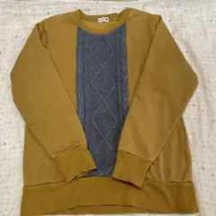 マスタード ケーブルニット風 トレーナー