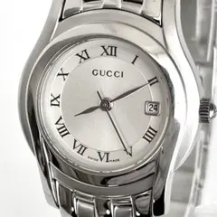 稼働美品 GUCCI 5500L デイト ローマン ラウンド シルバー文字盤 