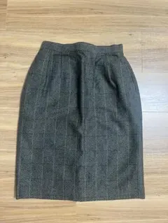 ヘリンボーン タイトスカート 膝丈 ウール混 グレー M きれいめ 通勤