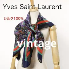 H4632n◾️ヴィンテージ イヴサンローラン　総柄シルク大判スカーフ　Y2K