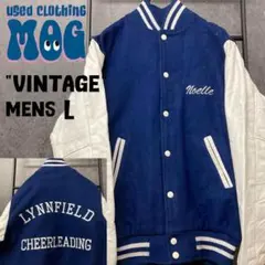 《US古着》大学 ウール・レザー 本革 中綿 スタジャン 刺繍ロゴ メンズM-L