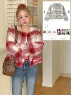 GRL チェック柄シャギージャケット[gn358]