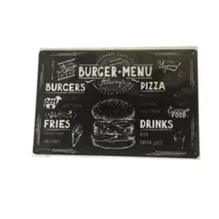 アンティーク風 看板 レトロ 喫茶店 インテリア ハンバーガー 黒 MENU 横