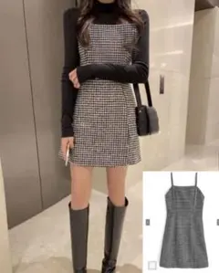 千鳥格子柄ツイードミニキャミワンピース [pp093]