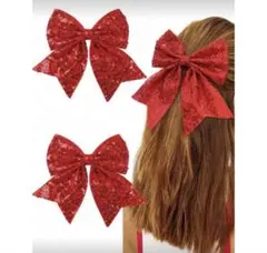 赤リボン　スパンコールヘアピン