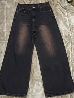ダークデニム ワイドレッグパンツ フェード加工