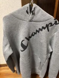 Champion グレー ビッグロゴ フード付きスウェット M