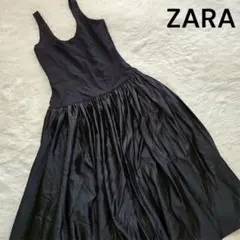 【ZARA（ザラ）】L ノースリーブワンピース 黒 フレア レディース