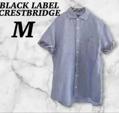 【美品】ブラックレーベルクレストブリッジ /ブルー系/半袖シャツ/M/リネン/麻のサムネイル