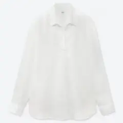 Lサイズ　白　ユニクロ　リネン　スキッパー長袖シャツ　ホワイト