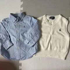 ラルフローレン ベビー　白ニットベスト　ブルーシャツ　18M